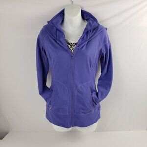 Zella XS Purple Hooded Jacket Womens Thumb Slits Device Cord Venting Fall Coat